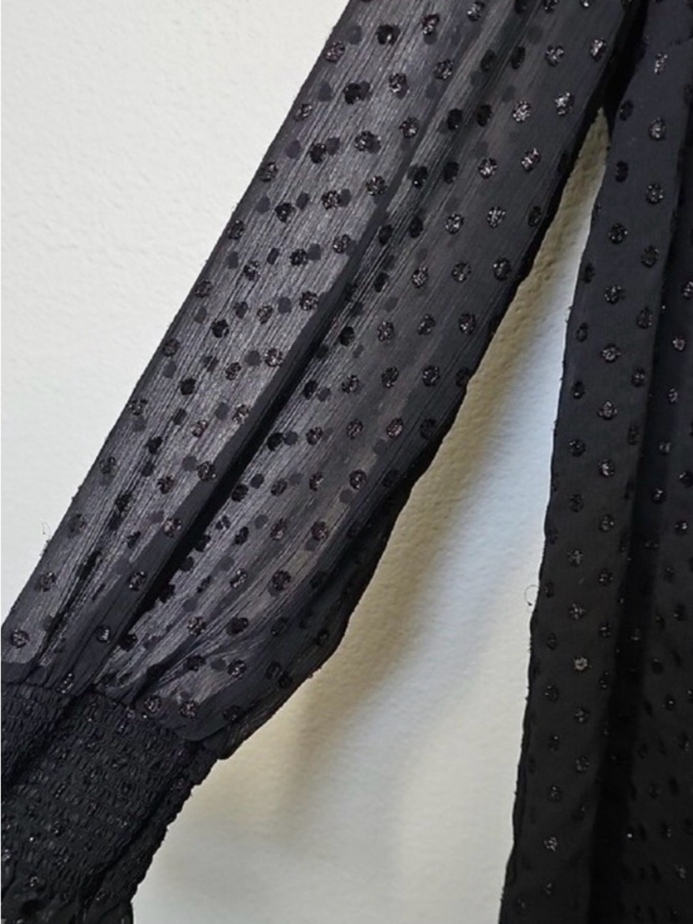 Ava & Viv Black Metallic Clip Dot Blouse Tassel Tie Long Sleeve 2X Plus Size - Picture 3 of 8